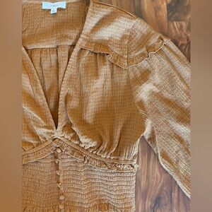 a loves a Women’s Mustard Yellow Smocked V Neck Corset Blouse Small S Top Shirt